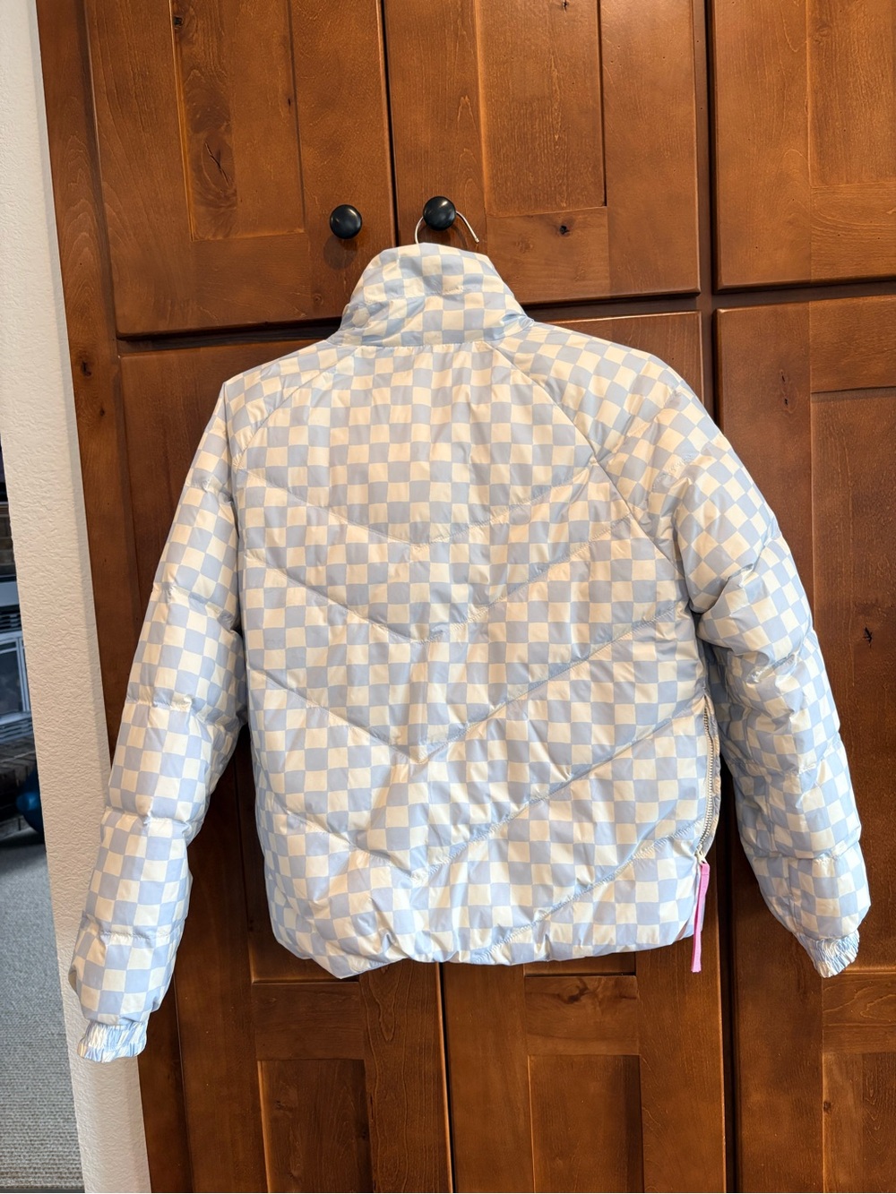 Marine Layer Light Blue & White Check Quilted Reversible Puffer Jacket - Picture 2 of 2